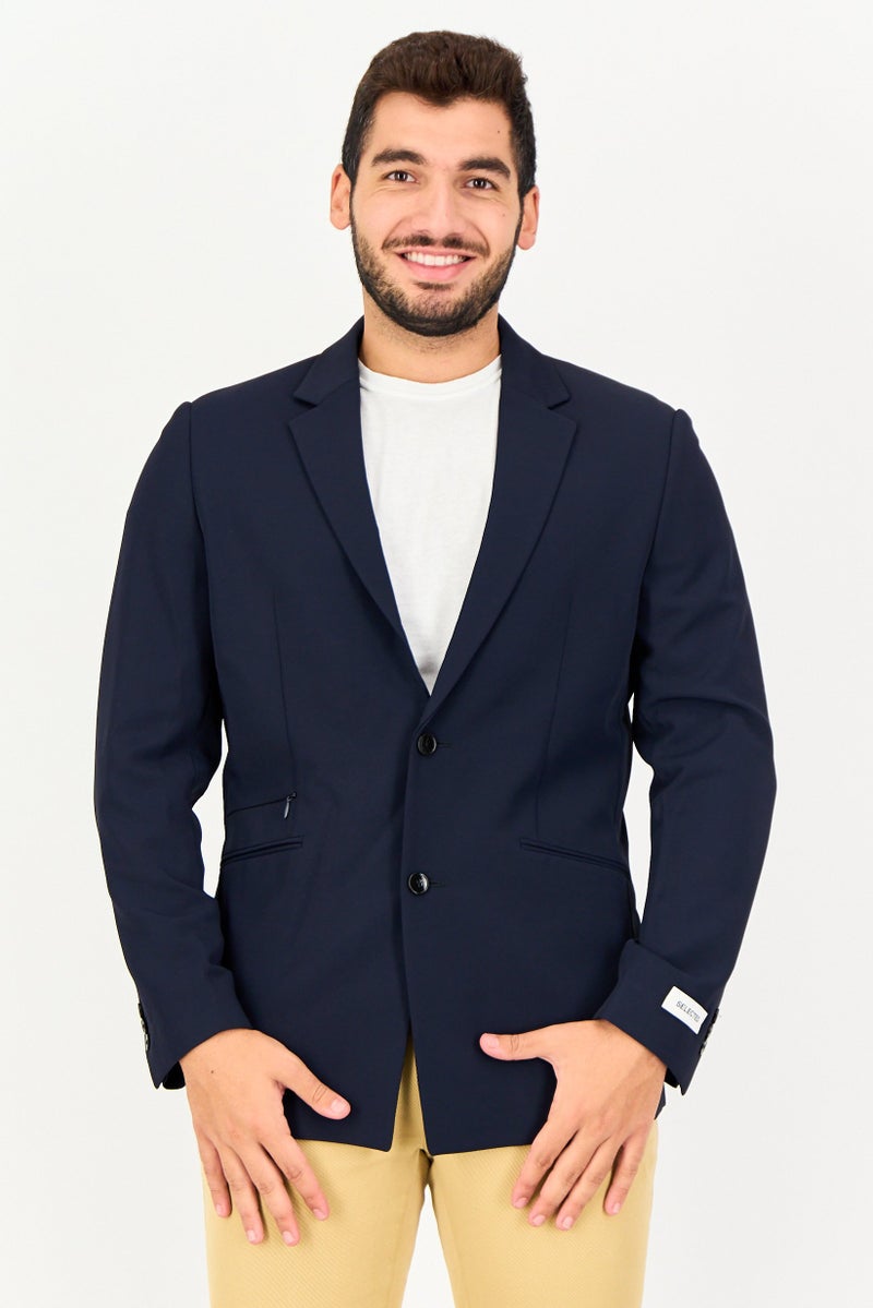 SELECTED Men Regular Fit Plan Long Sleeve Casual Blazer, Navy - Image 1